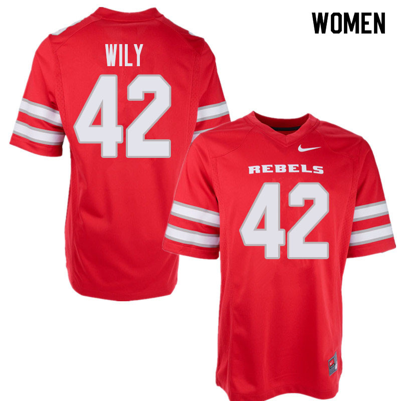 Women's UNLV Rebels #42 Salanoa-Alo Wily College Football Jerseys Sale-Red - Click Image to Close